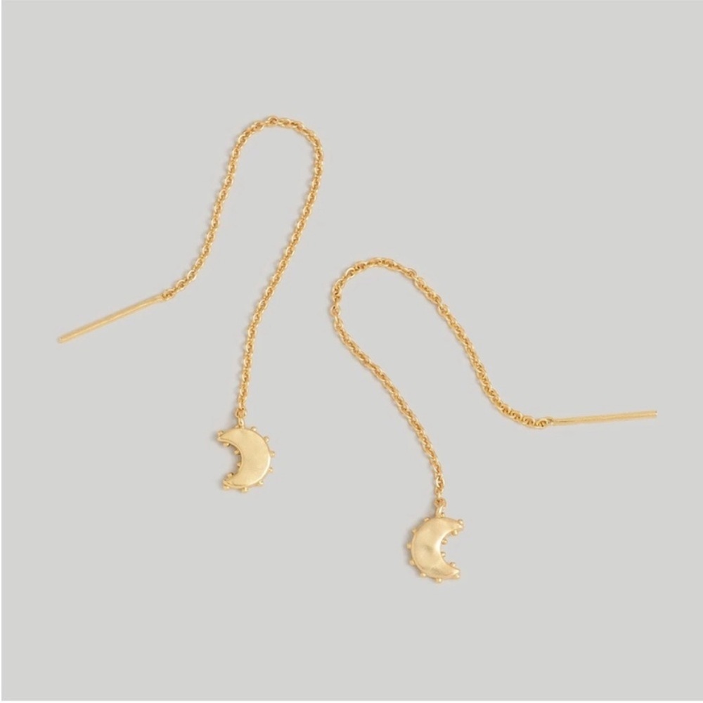 NEW MADEWELL Dotted Moon Threader Earrings in Vintage Gold Gold Crescent Moon